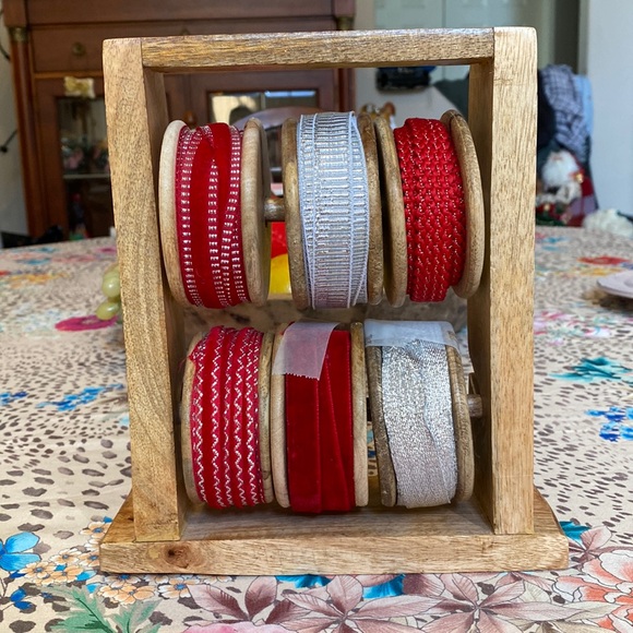 Pottery Barn Shabby Chic Style Decorative Wooden Ribbon Organizer with Ribbon - Picture 1 of 10
